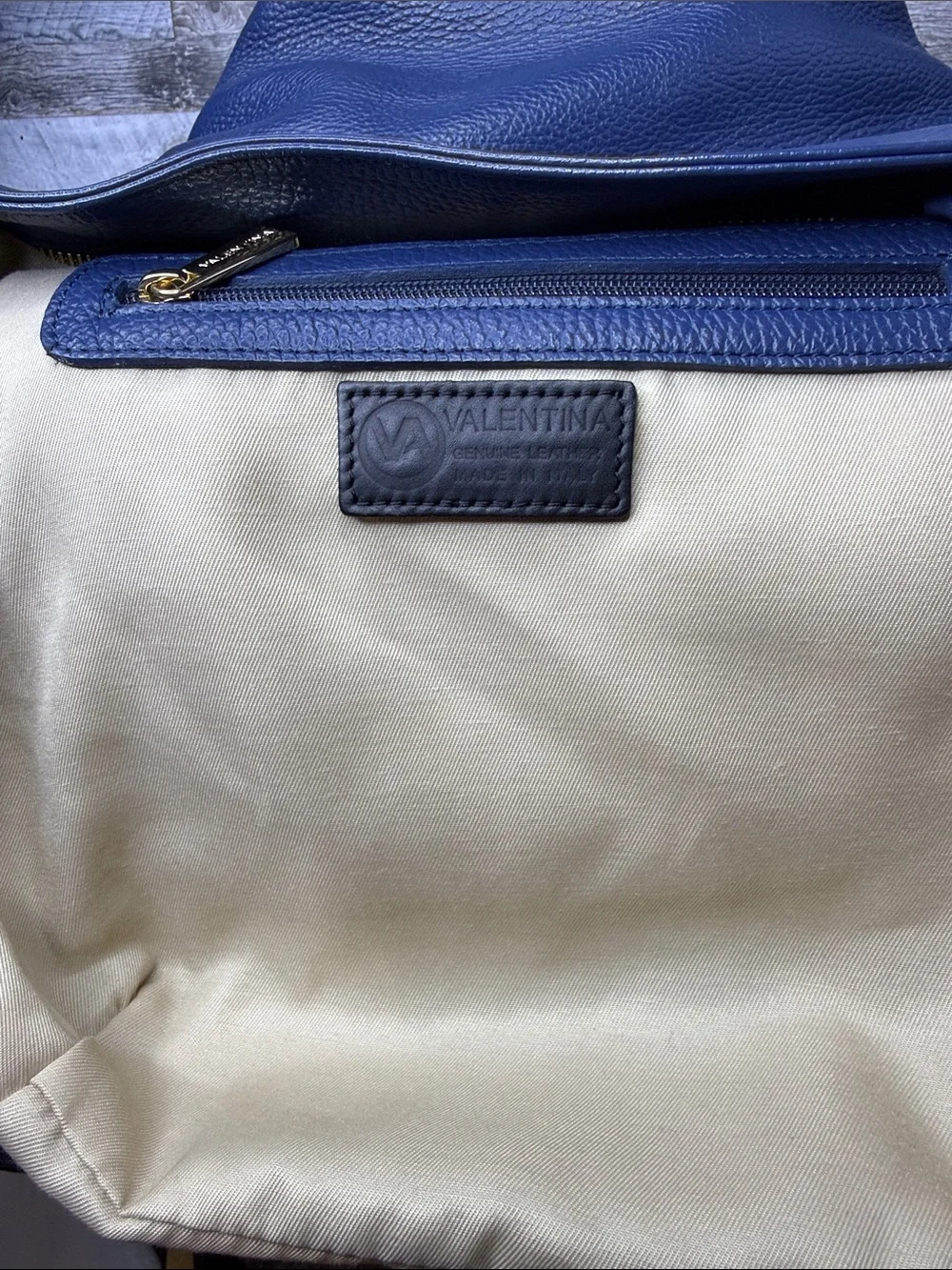 Valentina Navy Blue Pebbled Leather Crossbody with Gold Hardware